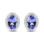 QE233TANWD-14KW 0.84 ctw. Genuine Tanzanite and 0.13 ctw. White Diamond Halo Earrings in 14K White Gold